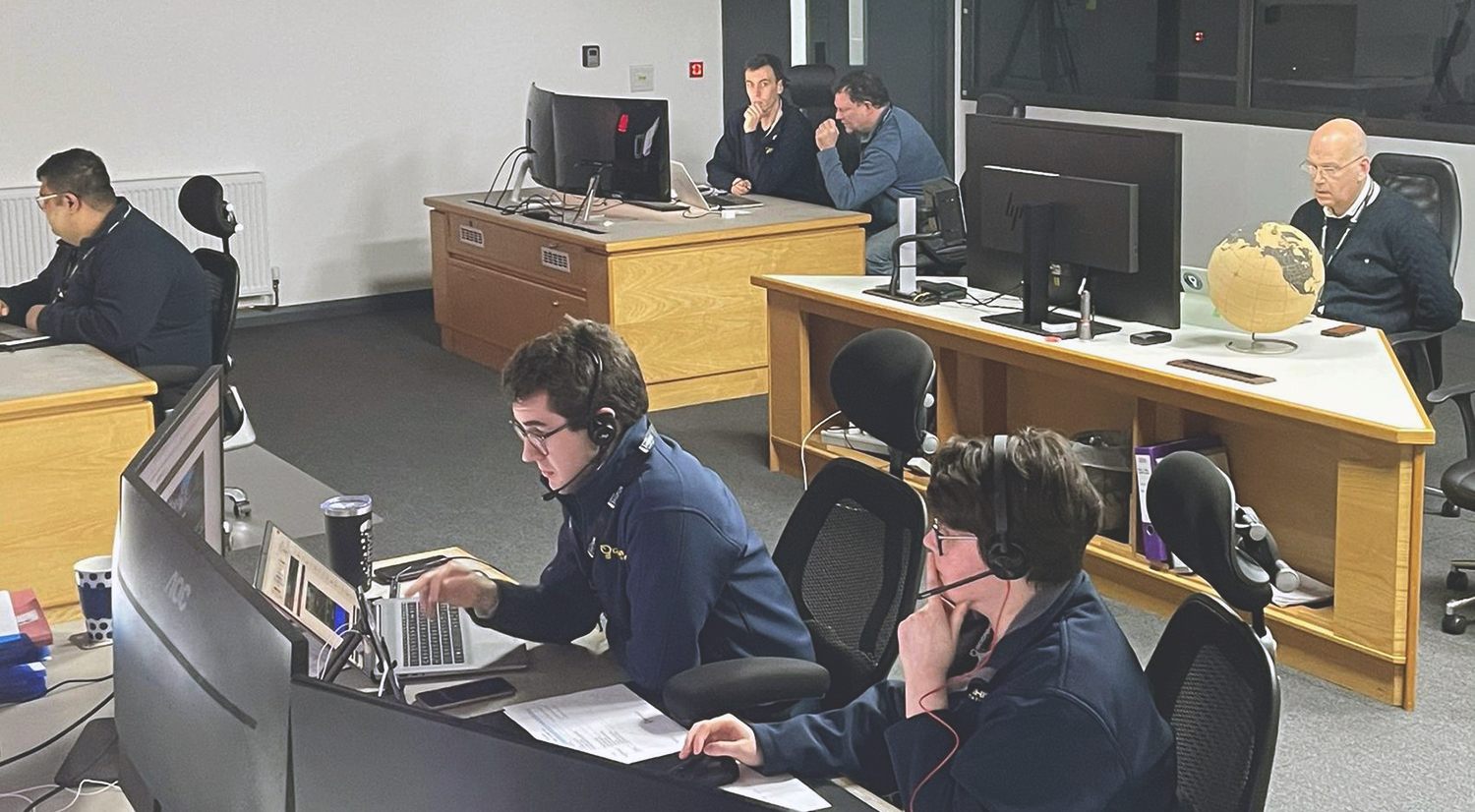 Members of Goonhilly Operations Team study first signals received from Intuitive Machines Lander on the Moon.