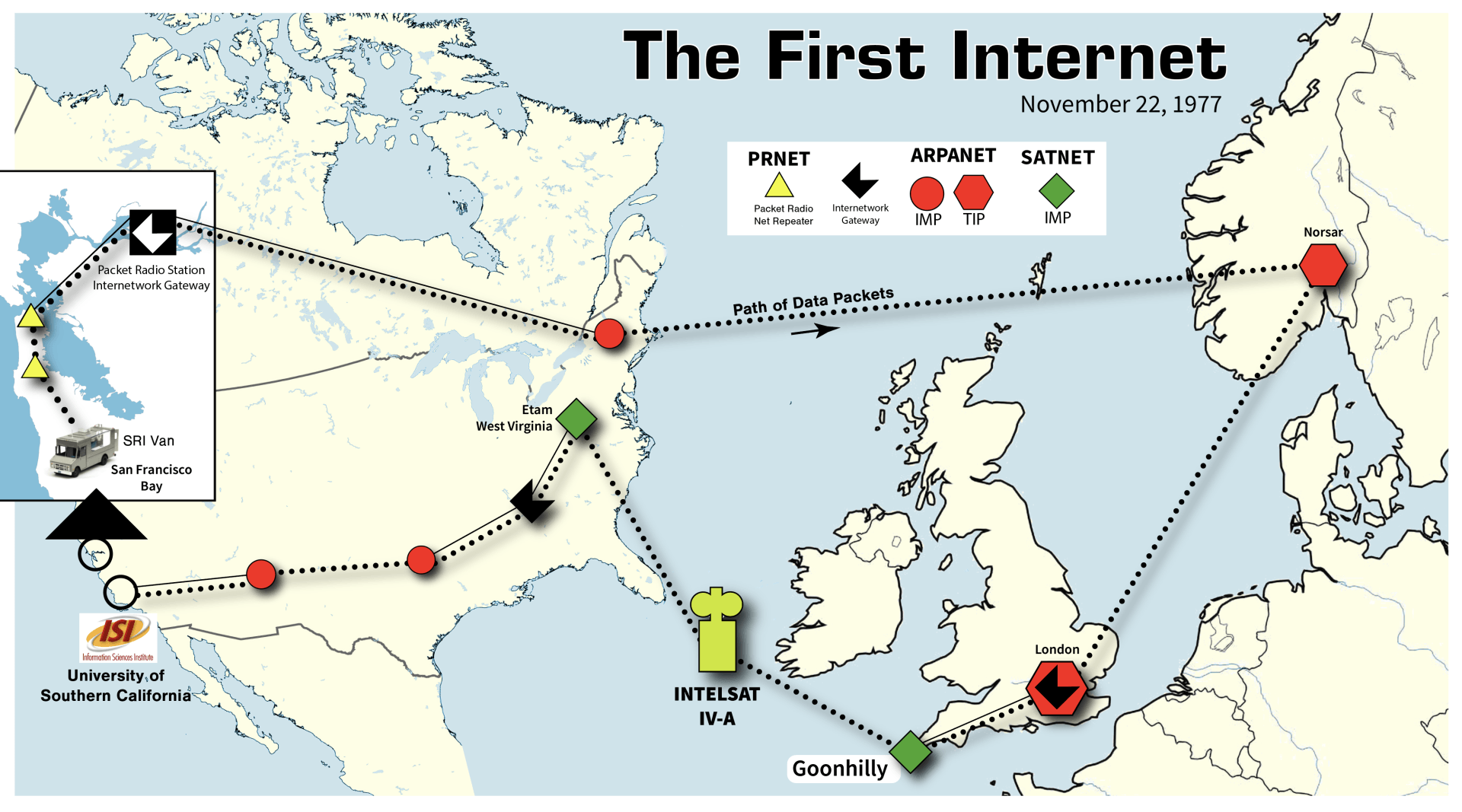 Nathanial Bradford's Illustration of 'First Internet' route 1977