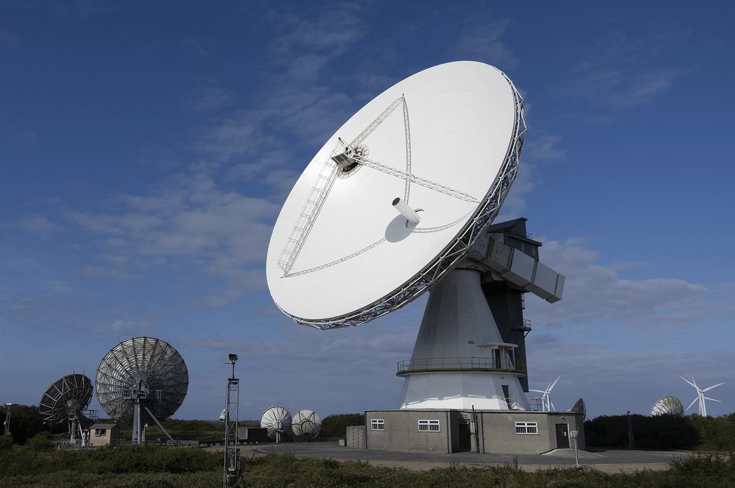 Goonhilly's 30m GHY-3 antenna points to its target in space.