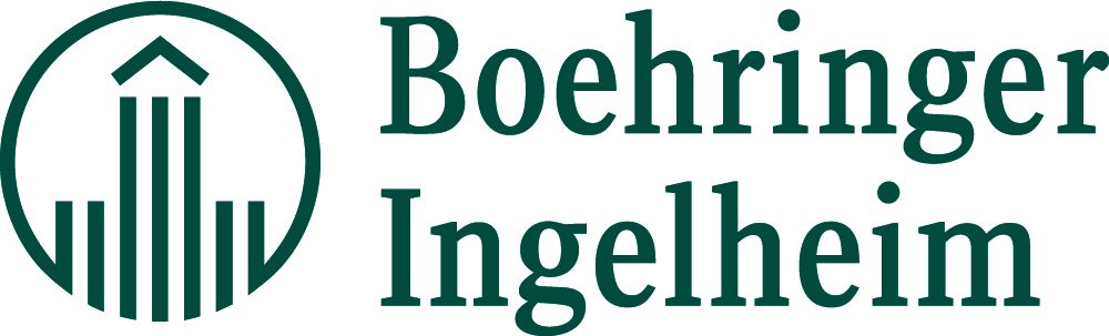 The logo for boehringer ingelheim is green and white.