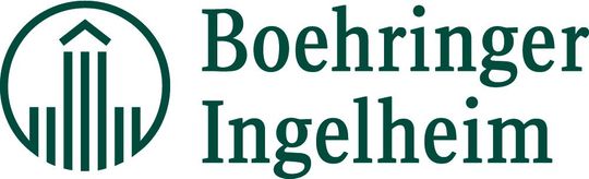 The logo for boehringer ingelheim is green and white.