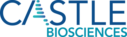 The logo for castle biosciences is blue and white.