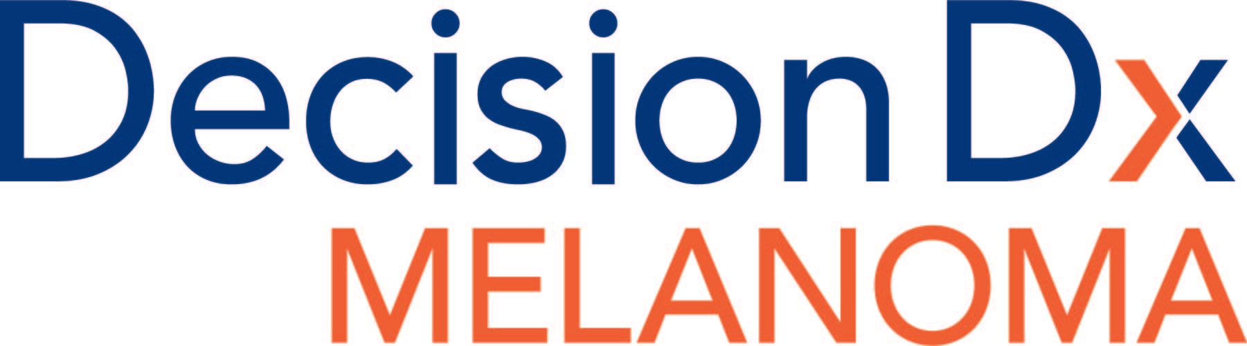 A blue and orange logo for decision dx melanoma