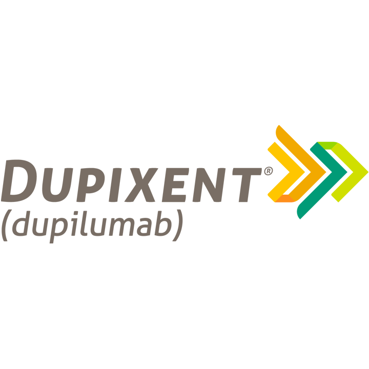 A logo for dupixent ( dupilumab ) is shown on a white background.