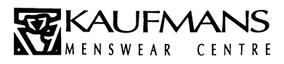 Kaufmans Menswear Centre logo with a black square graphic on the left and text in black.
