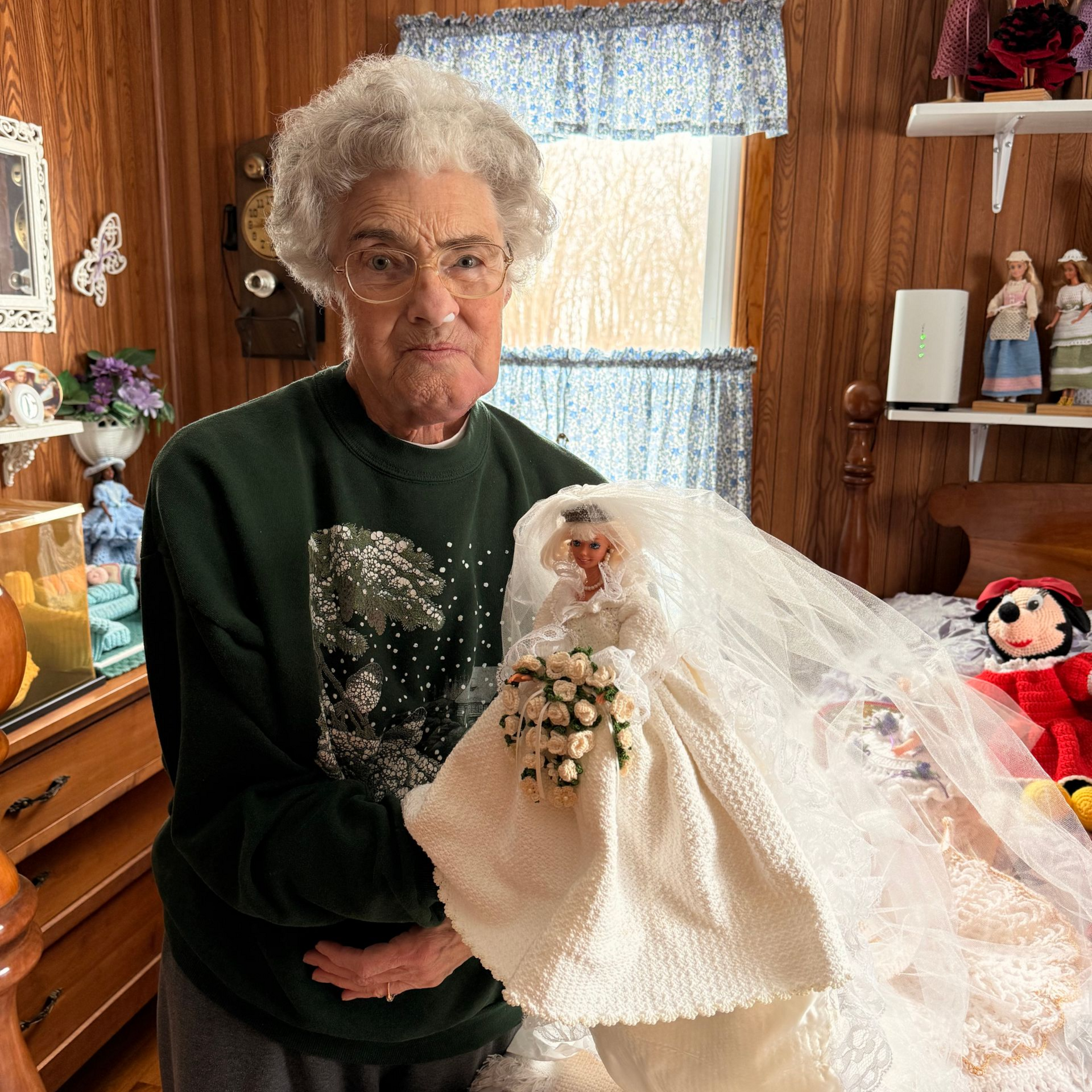 Lois Gates and the wedding Barbie she created