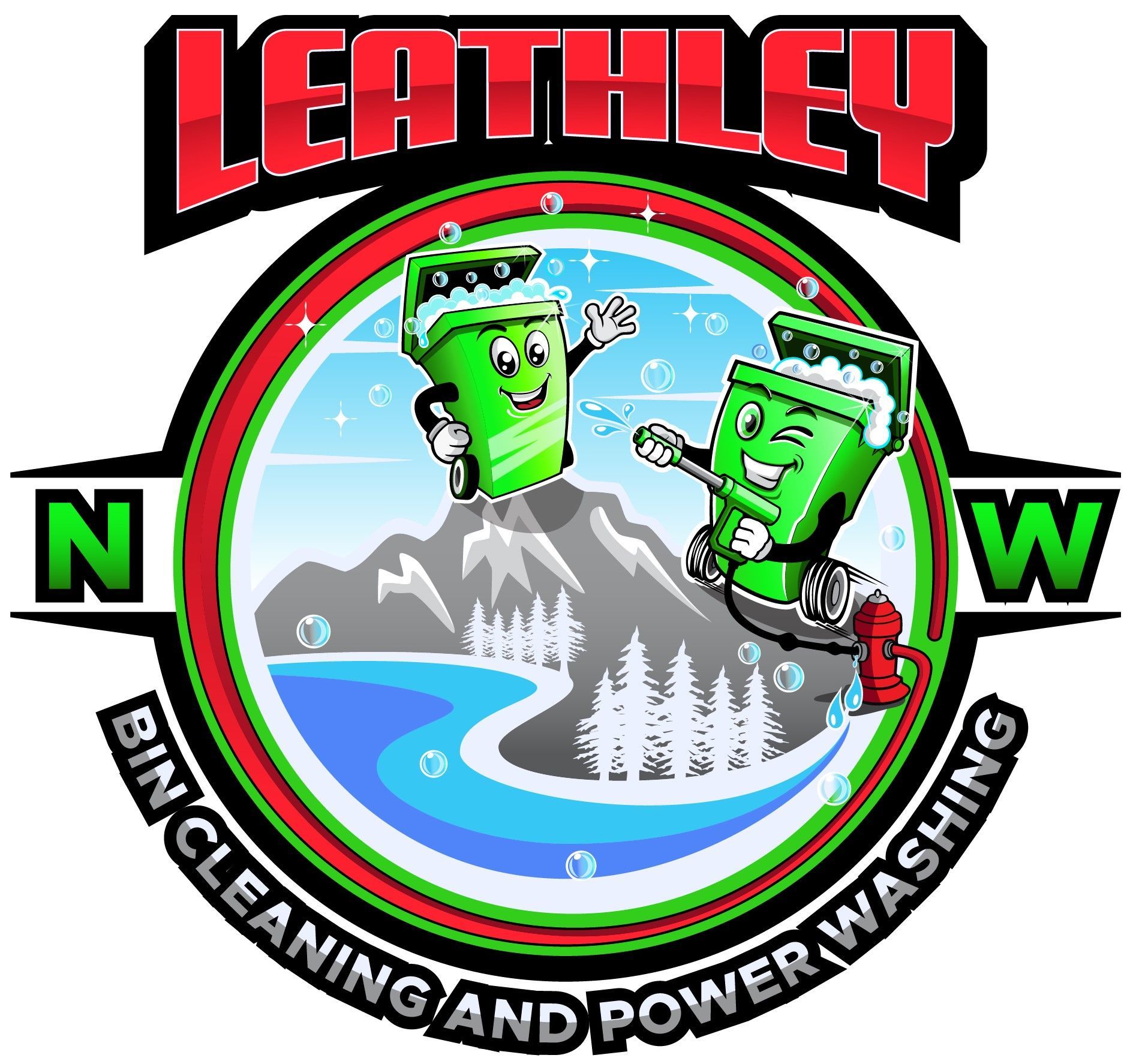 A logo for a company called leathley bin cleaning and power washing.