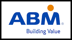 The abm building value logo is blue and orange