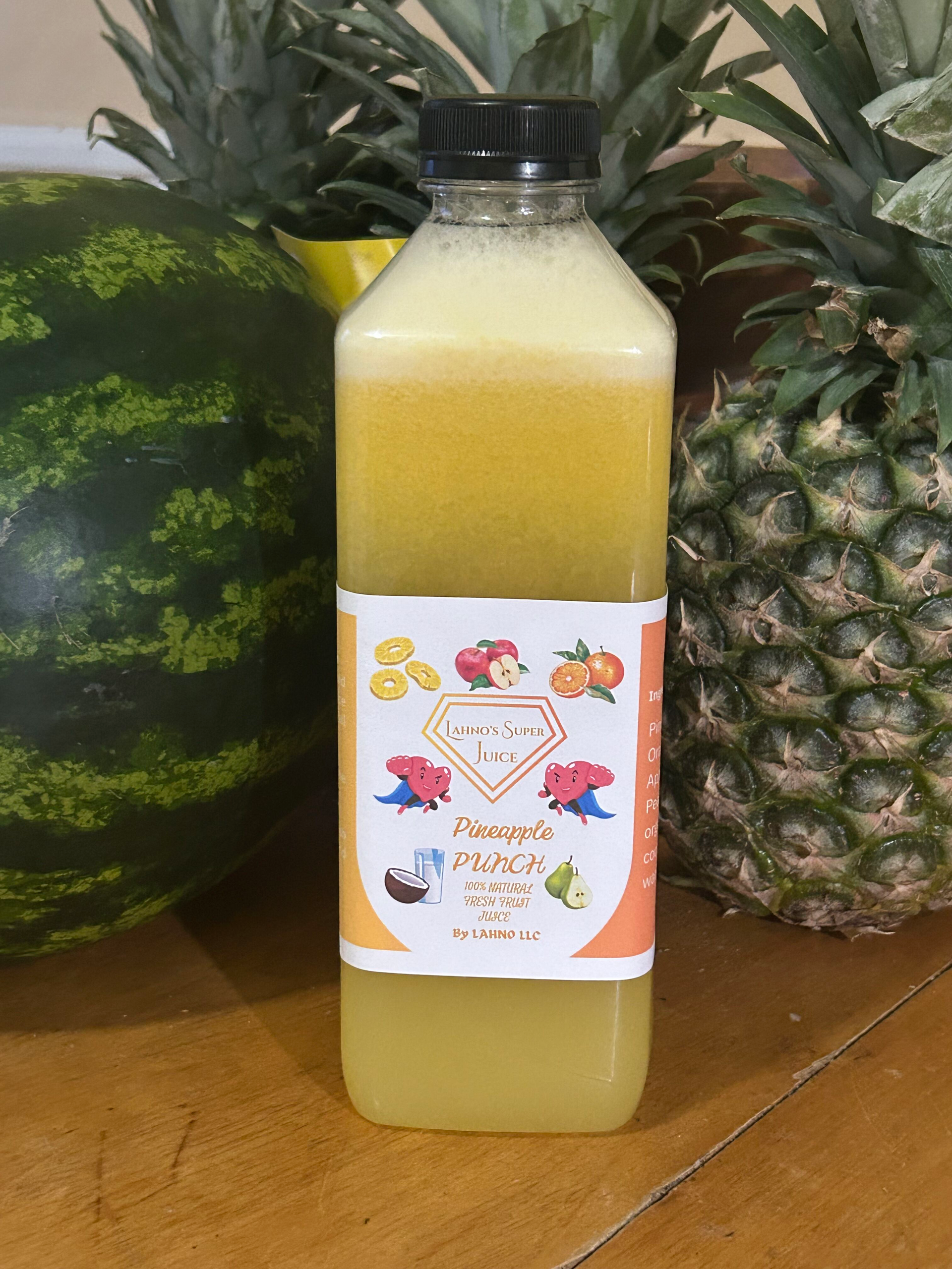 Pineapple Punch. Pineapple, Apple, Orange, Pear cold pressed juice.