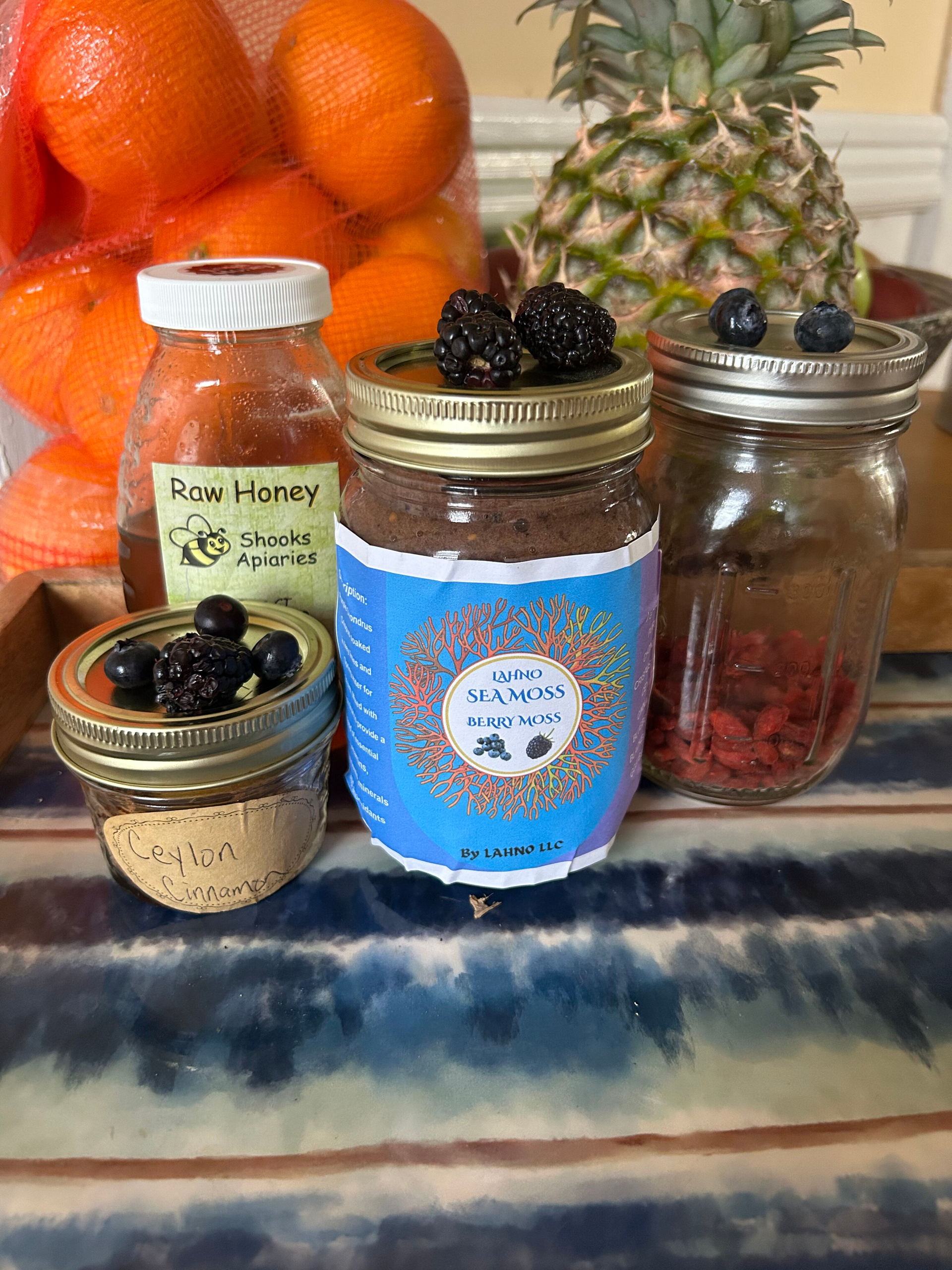 Berry Moss purple Chondrus crispus sea moss gel. Goji berries, Blueberries, Blackberries, Ceylon cinnamon, Raw Honey