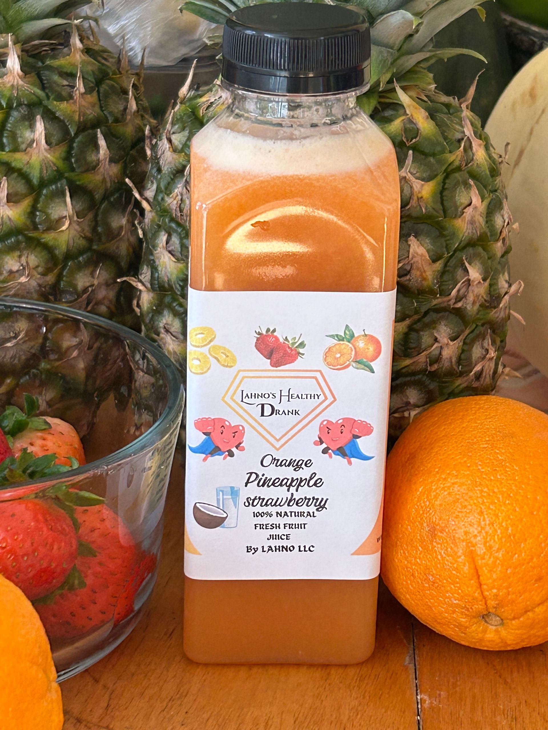 Lahno's Healthy Drank Orange, Pineapple, & Strawberry 12oz, 33oz, or 12oz 6pack