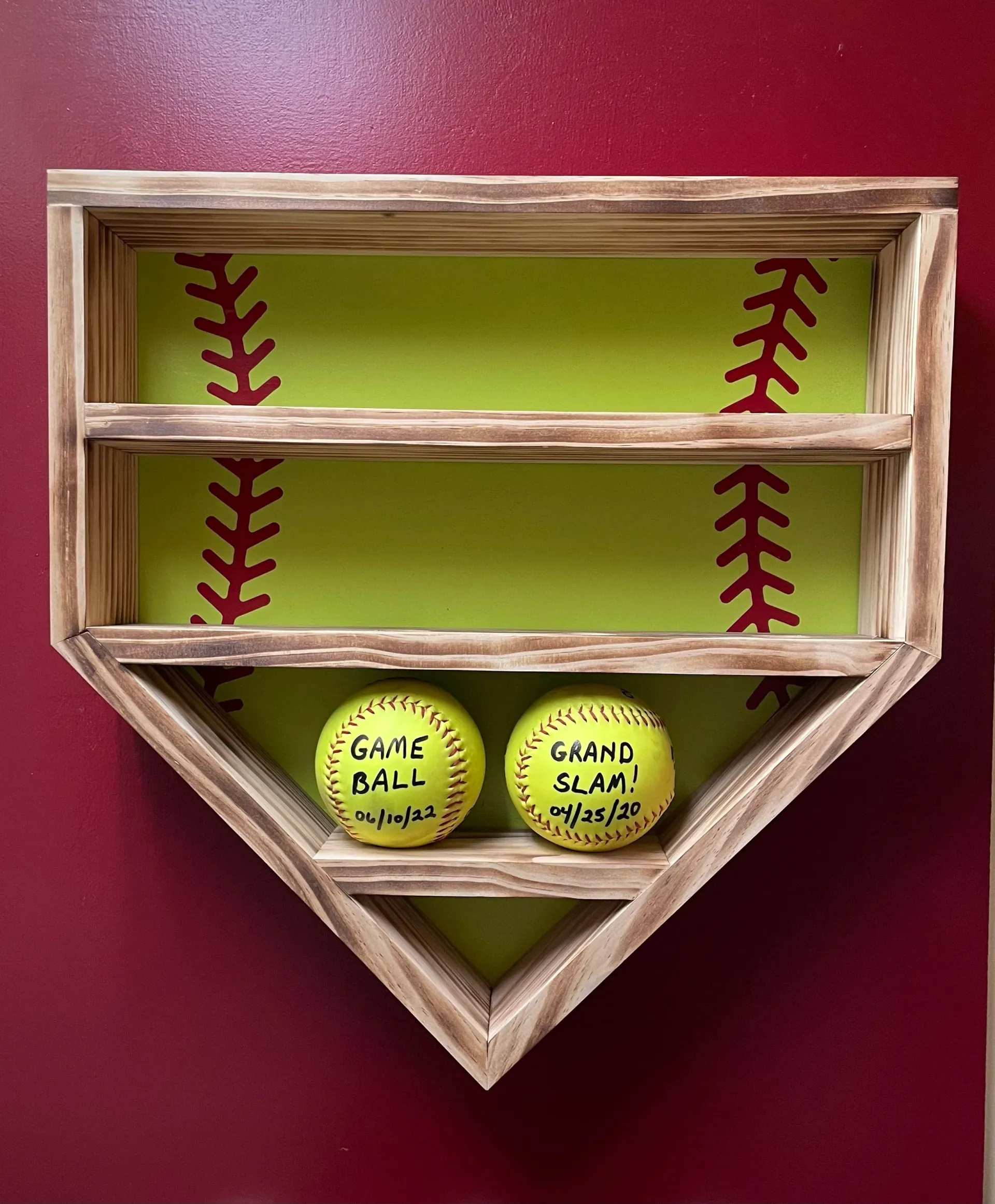 Rustic Softball Display with Traditional Softball Backboard - Holds 14 Softballs
