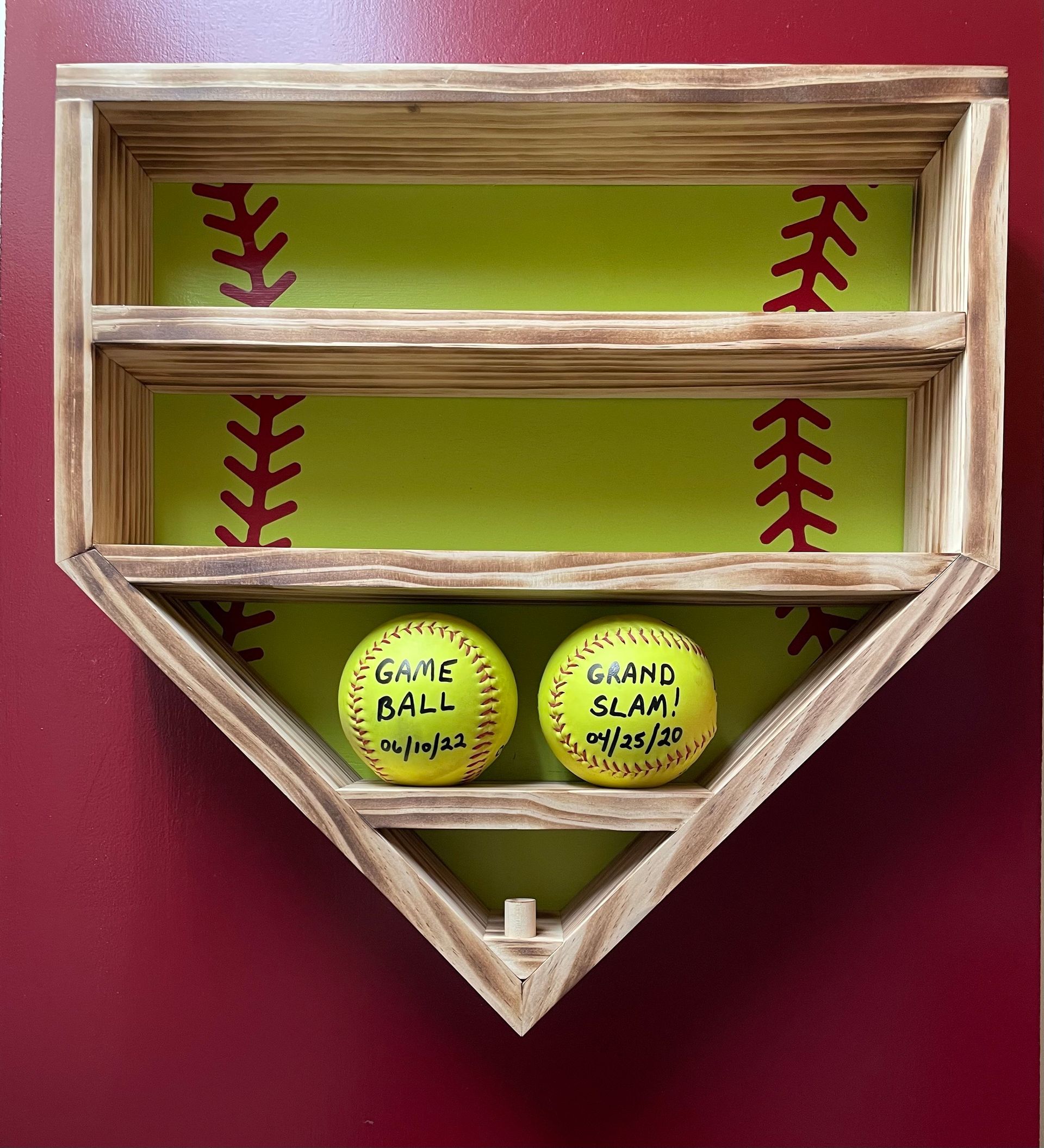 Rustic Softball Display with One Ring/Medal Hanger and Softball Colored Backboard