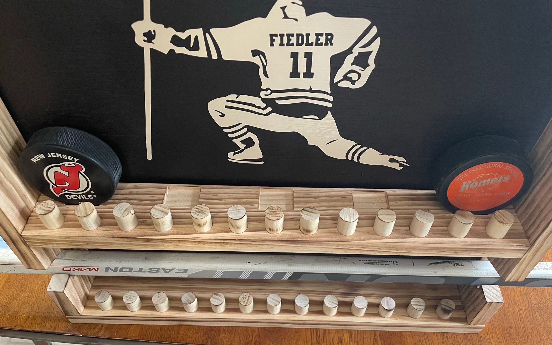 Personalized Hockey Medal/Ring, Puck, Stick, and Trophy Display