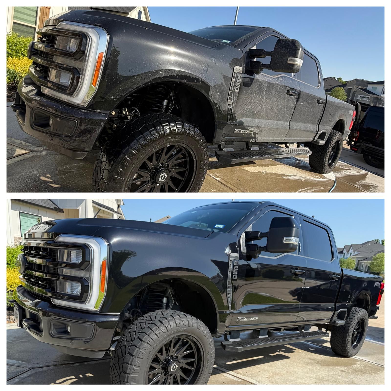 The interior of a car with red seats and a steering wheel