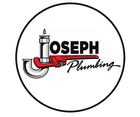 Joseph Plumbing logo with black text, red pipe graphic, and a water droplet inside a circle