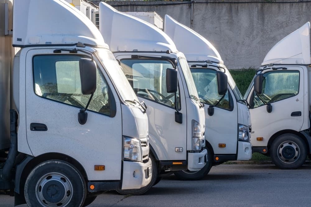 A Row of White Trucks Parked Next to Each Other in A Parking Lot — Coast Mechanical Services In Berkeley Vale, NSW