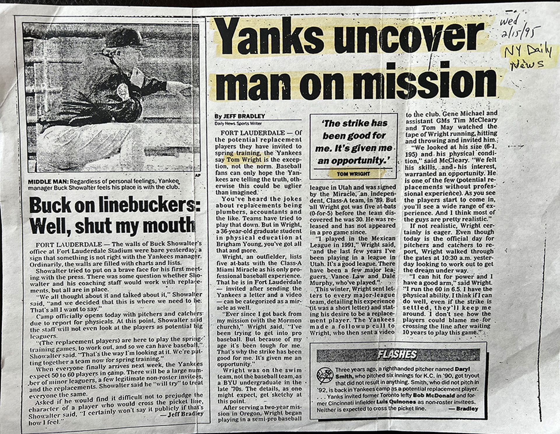 A newspaper article about yanks uncovering man on mission