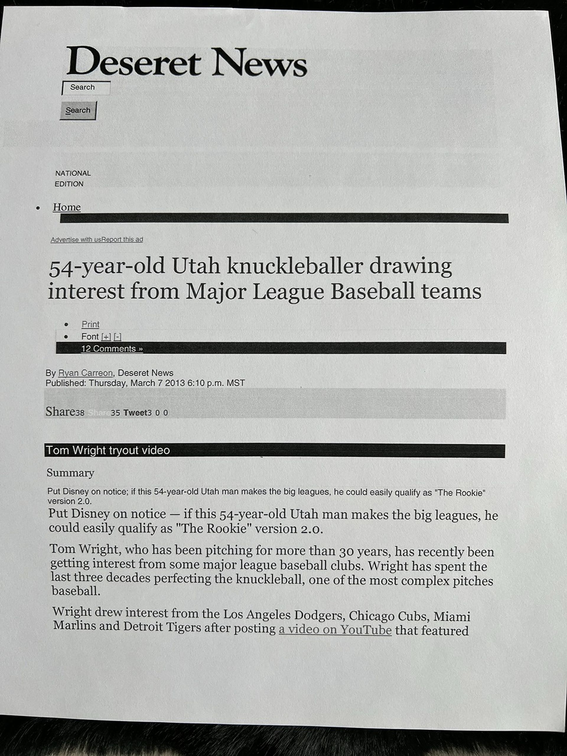 A desert news article about 34-year-old utah knicks hestler drawing interest from major league baseball teams