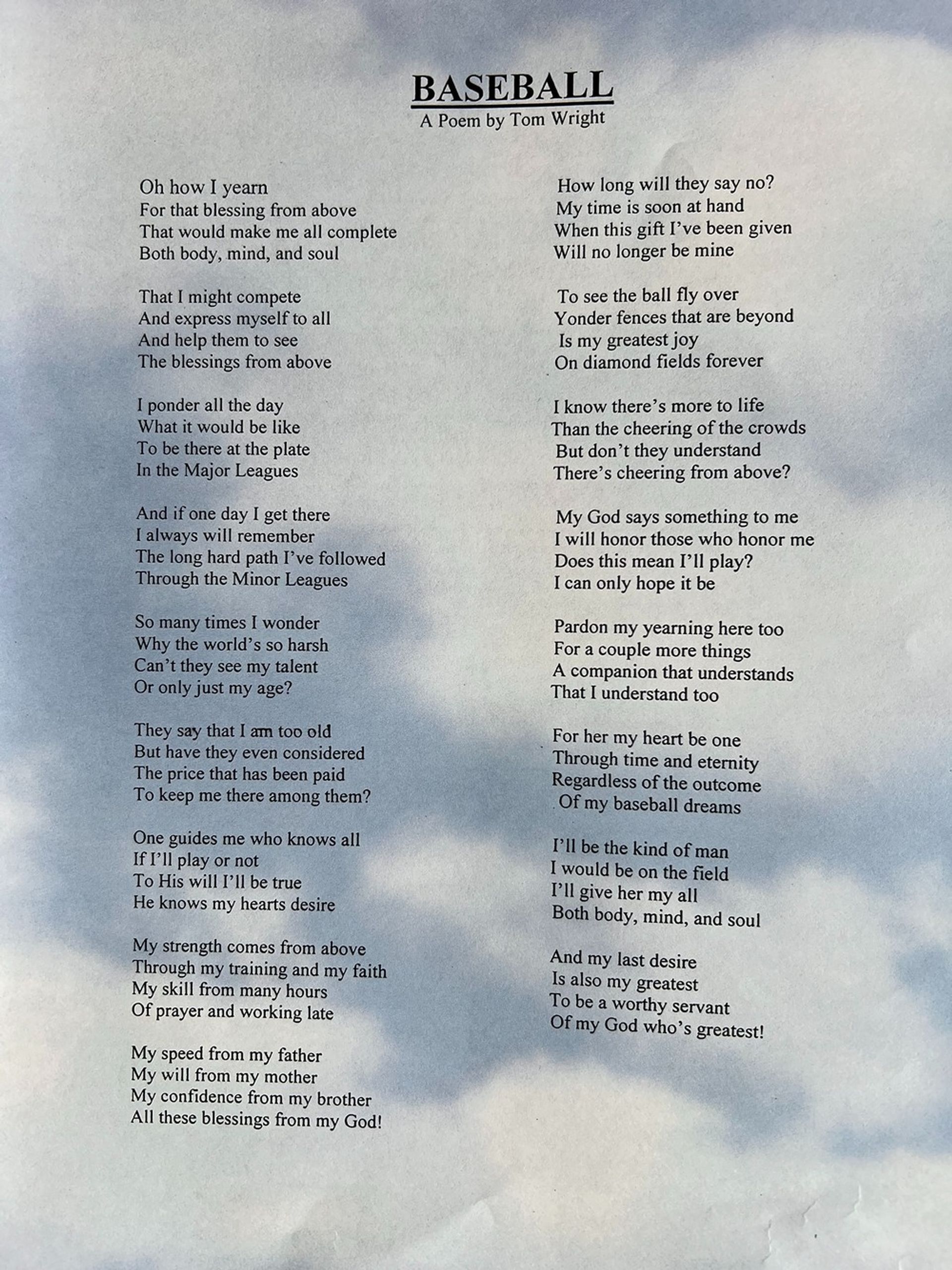 A sheet of paper with the word baseball on it