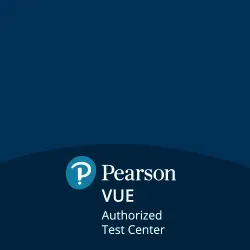 Pearson VUE Authorized Test Center logo on a blue background.