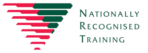 Logo for Nationally Recognised Training; a stylized descending shape with red and green blocks next to the text.