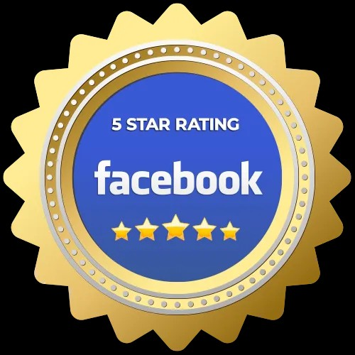 Facebook badge: gold, blue, and white,