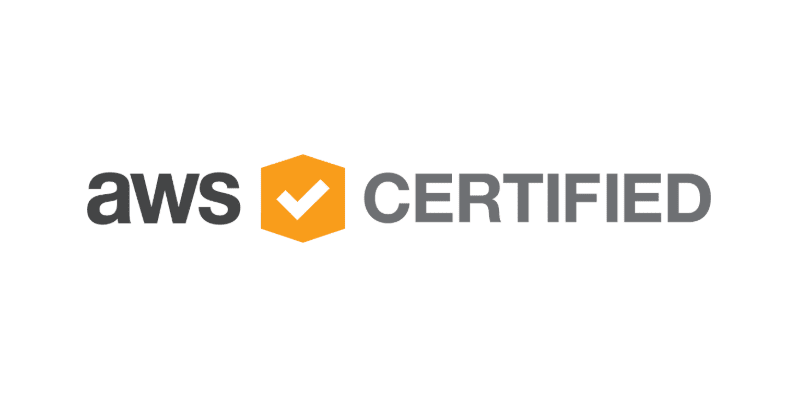 AWS Certified logo with text and a gold hexagon with a checkmark.