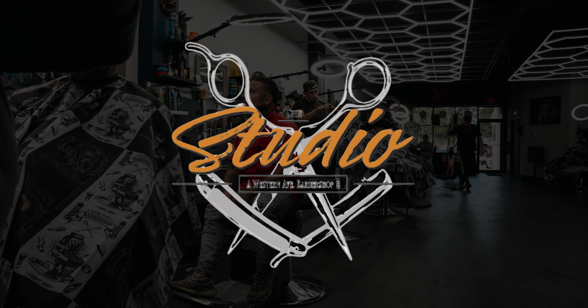 The Studio Barbershop Logo inside the barbershop.