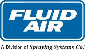 Logo for Fluid Air, a division of Spraying Systems Co., with white text on a blue rectangle.