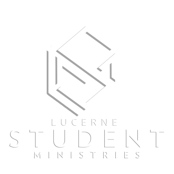 The logo for lucerne student ministries is gray and white.