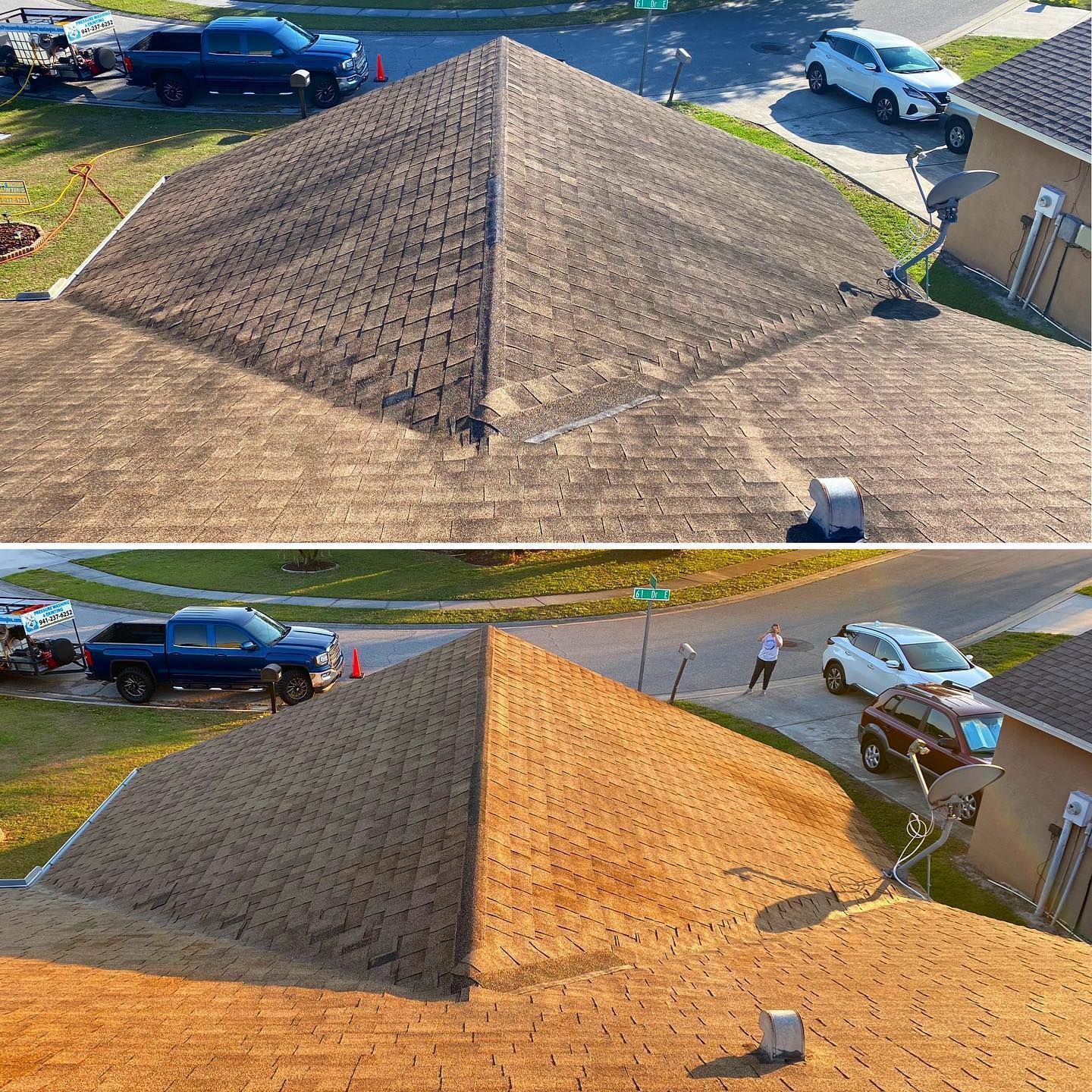 before and after roof pressure washing