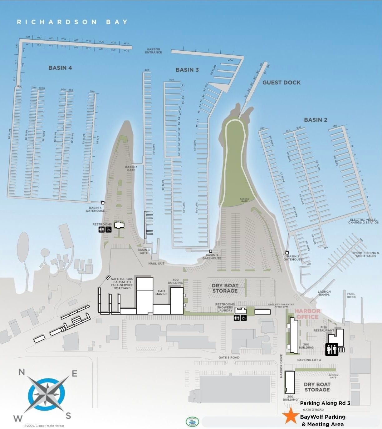 Parking instructions for Bay Wolf in Sausalito, California