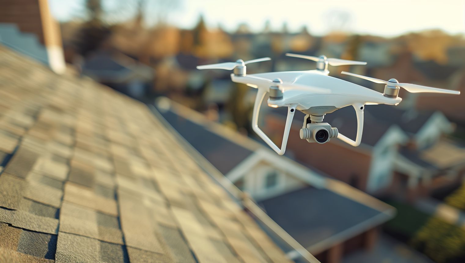 A drone is flying over a roof of a house.
