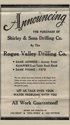 Well Drilling — Shirley & Sons Drilling Co Announcement in White City, OR