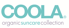 Le logo de la collection de soins solaires bio coola est bleu et blanc.