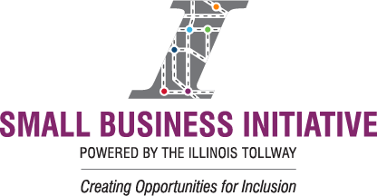 The small business initiative logo is powered by the illinois tollway.