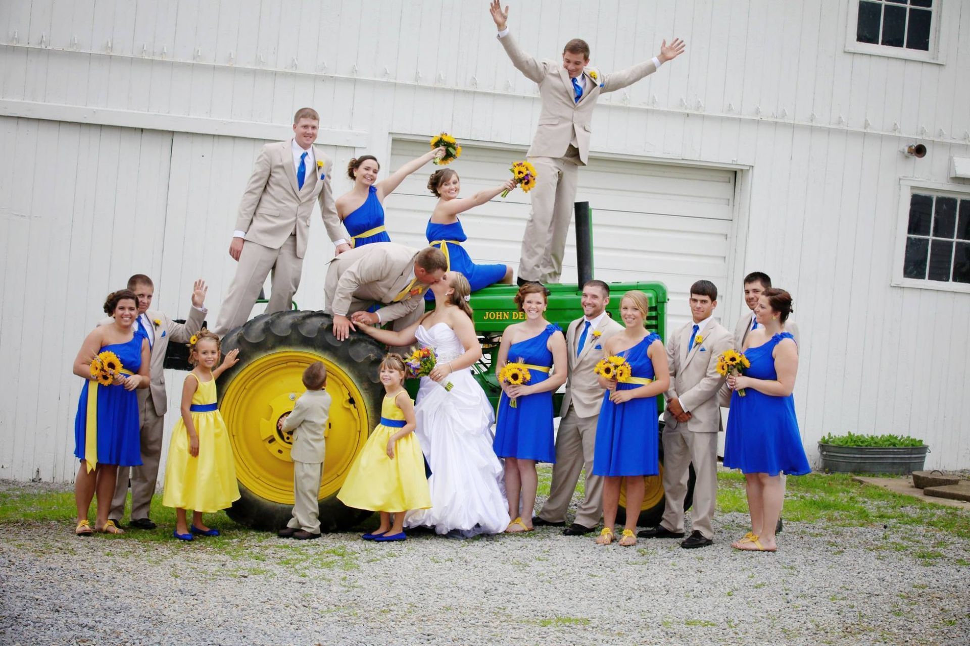 wedding party on a tractor