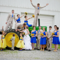 wedding party on a tractor