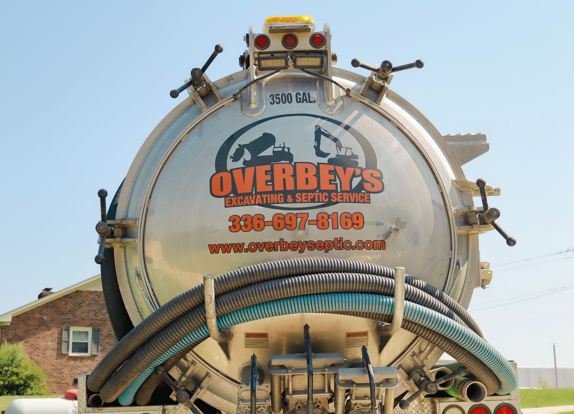 Back of a septic truck with 