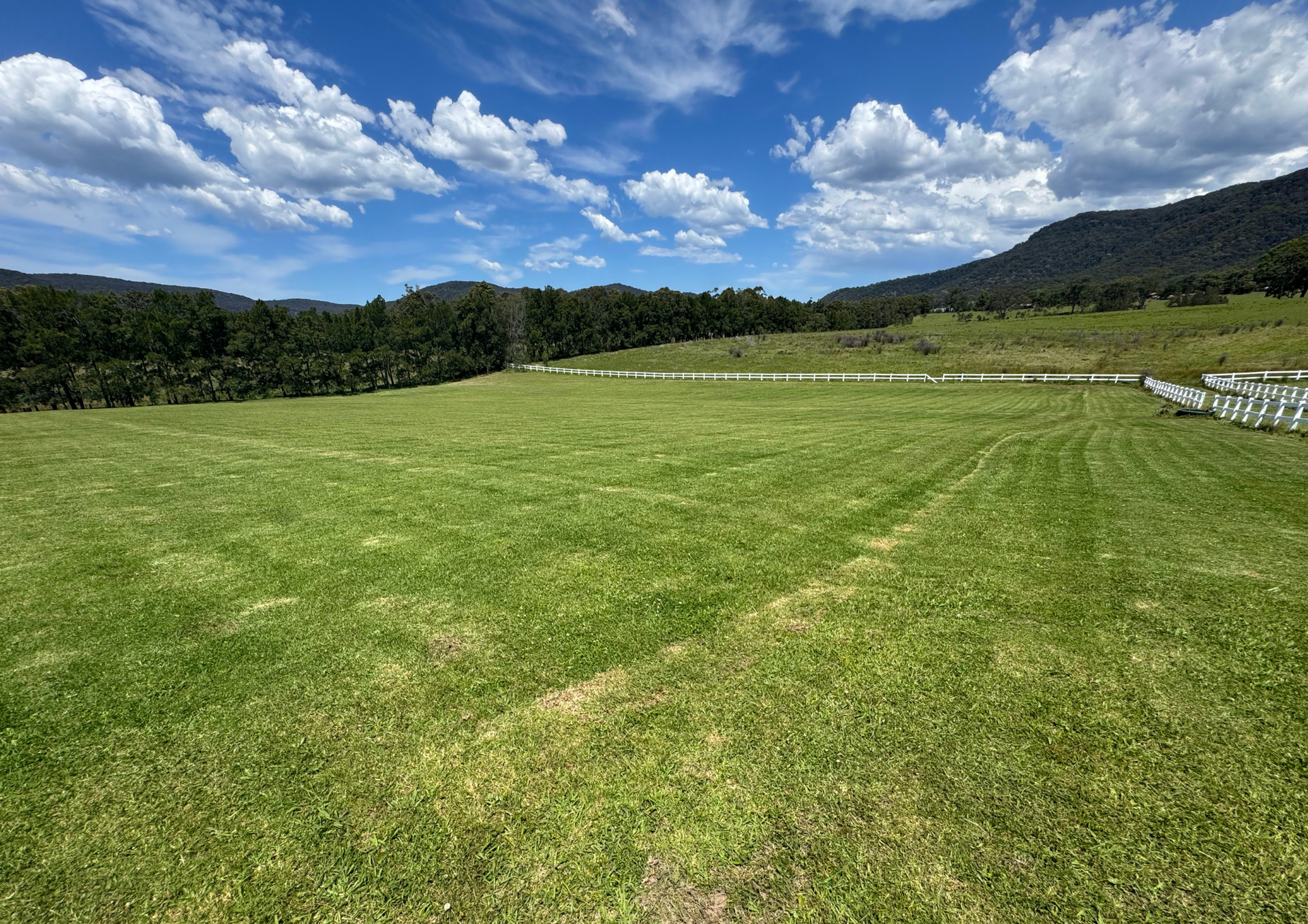 Acreage property lawn mowed With A White Fence — The Local Bloke Lawn & Garden Care In Pokolbin, NSW