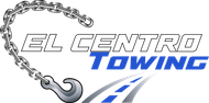 A logo for el centro towing with a chain and hook