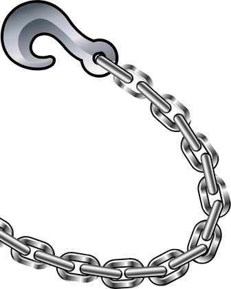 A chain with a hook attached to it on a white background