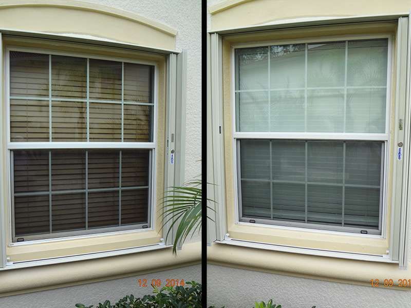 A Before and After Photo of a Window With Blinds — Naples, FL — Wind Safe Shutters LLC