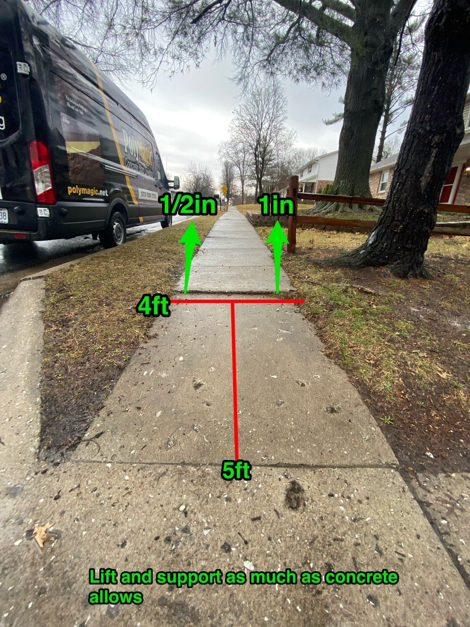 A van is parked on the side of the road next to a sidewalk.