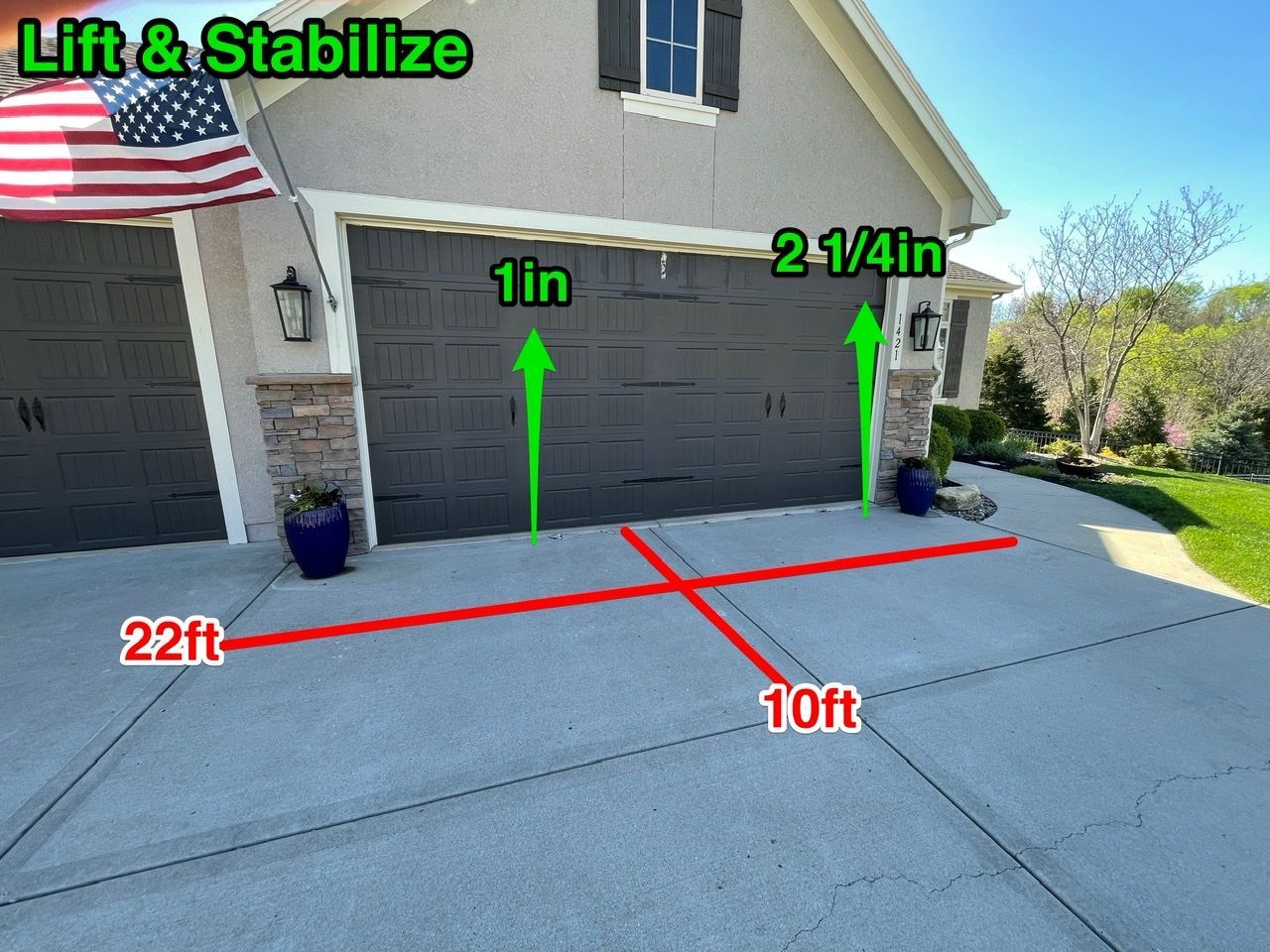 A picture of a garage with the words lift and stabilize on it