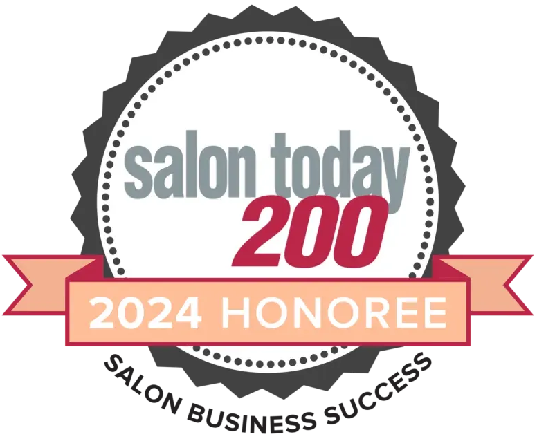 Salon Today 200 honoree badge with text "Salon Today 200", "2024 Honoree", "Salon Business Success."