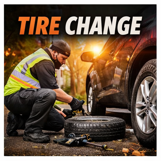 Roadside tire change service in Davenport Florida helping a driver with a flat tire