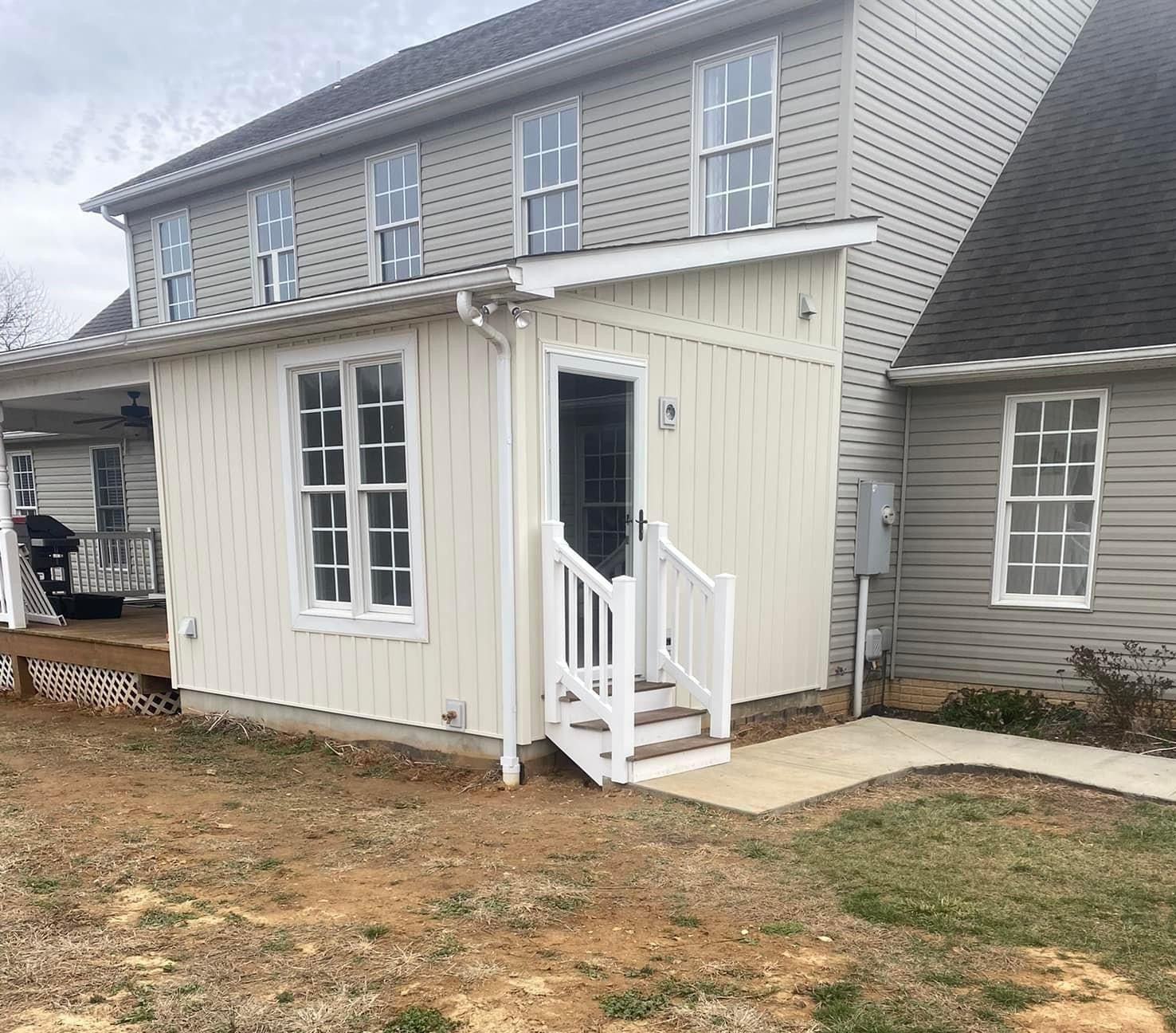 A white house with a white porch and stairs — KP's Home Repair — McGaheysville, VA
