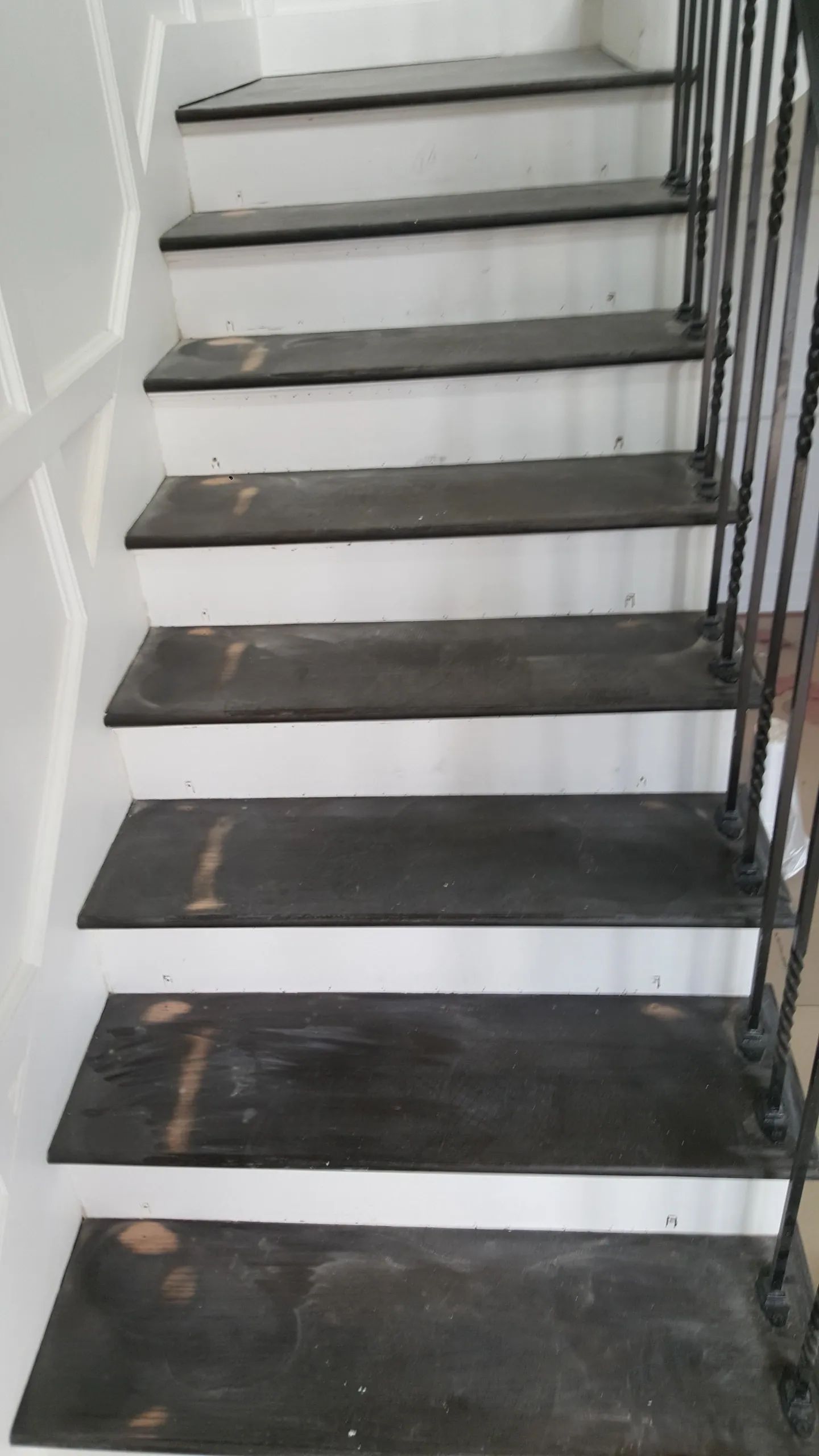A close up of a set of stairs in a house